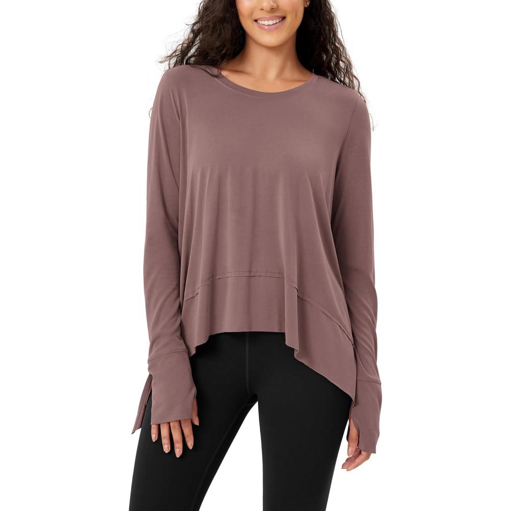 imageODODOS Long Sleeve Tee for Women with Thumb Hole Modal Soft Athletic Gym Workout Tops Yoga ShirtsDusty Rosewashed