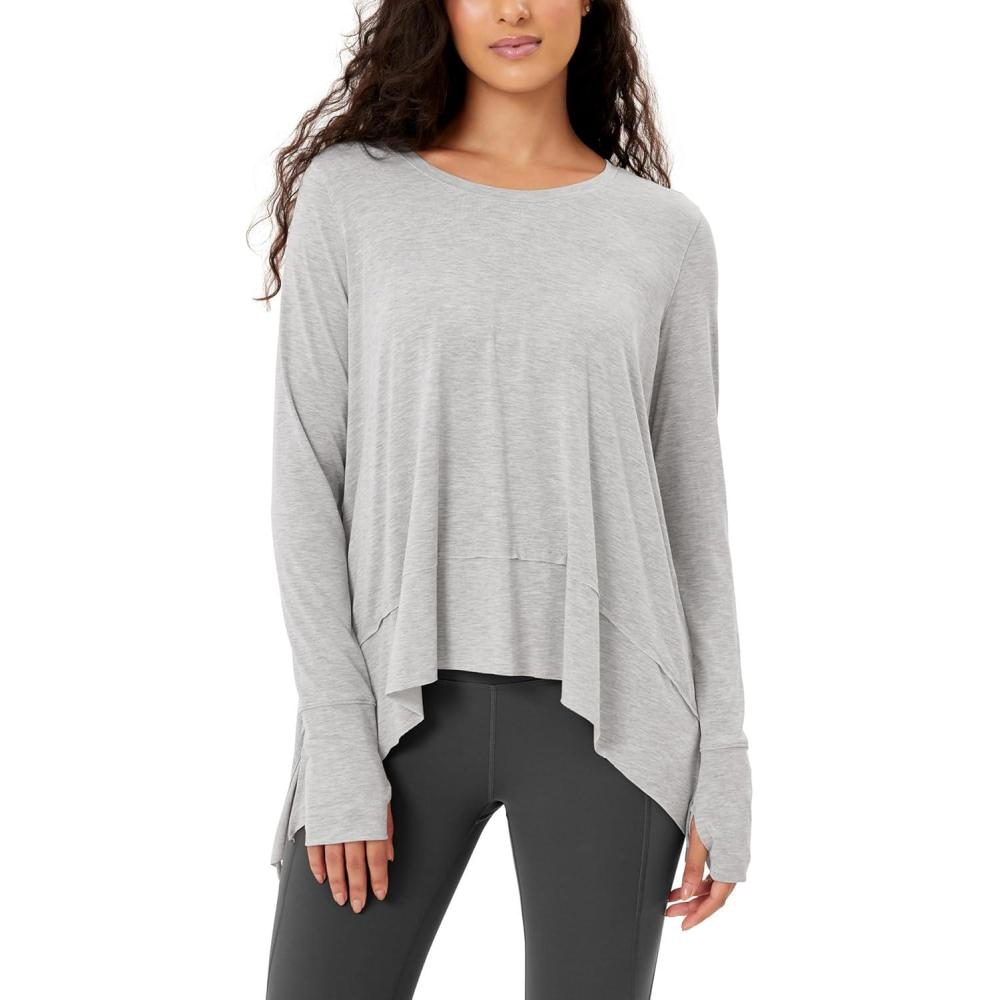 imageODODOS Long Sleeve Tee for Women with Thumb Hole Modal Soft Athletic Gym Workout Tops Yoga ShirtsHeather Greywashed