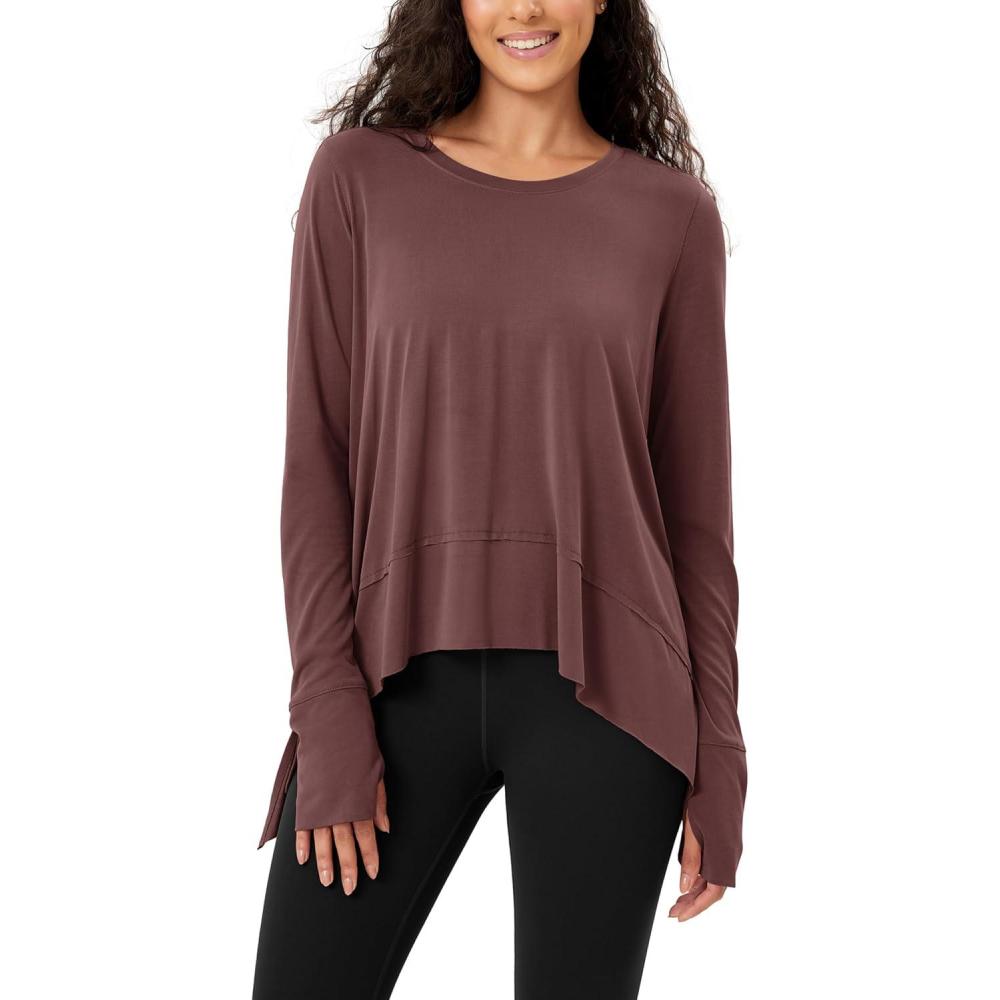 imageODODOS Long Sleeve Tee for Women with Thumb Hole Modal Soft Athletic Gym Workout Tops Yoga ShirtsSangriawashed