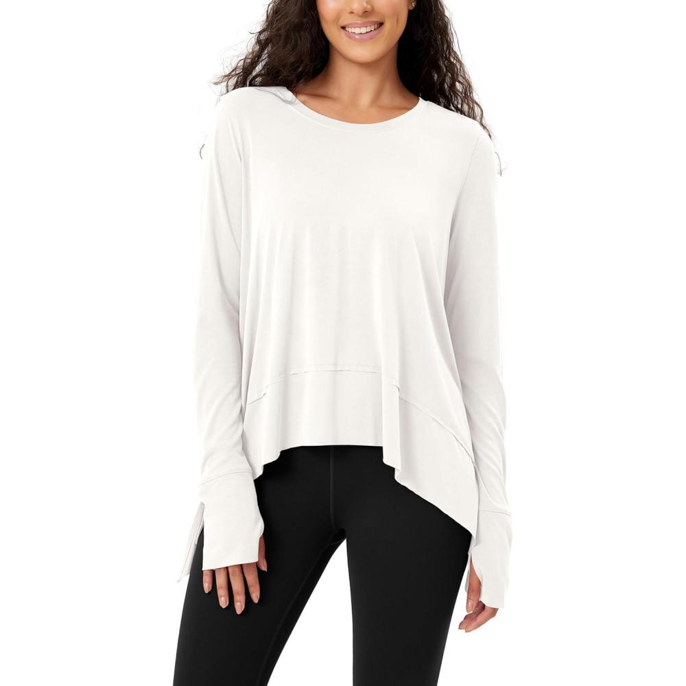 imageODODOS Long Sleeve Tee for Women with Thumb Hole Modal Soft Athletic Gym Workout Tops Yoga ShirtsWhitewashed