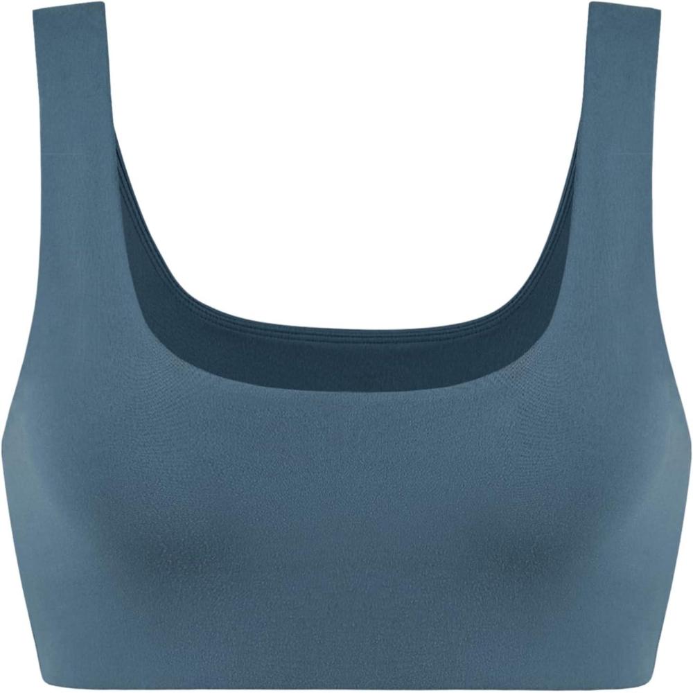 imageODODOS Square Neck Sports Bra for Women Wirefree Non Padded Yoga Tank Workout Crop TopsInk Blue