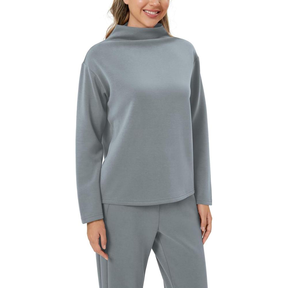 imageODODOS Womens Modal Soft Mock Neck Pullover Long Sleeve SweatShirts Relaxed Casual TopsGrey Blue