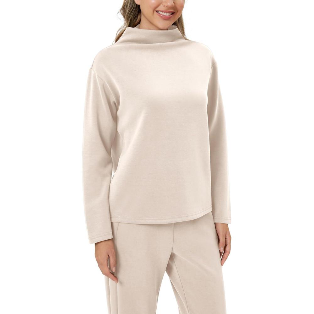 imageODODOS Womens Modal Soft Mock Neck Pullover Long Sleeve SweatShirts Relaxed Casual TopsIvory