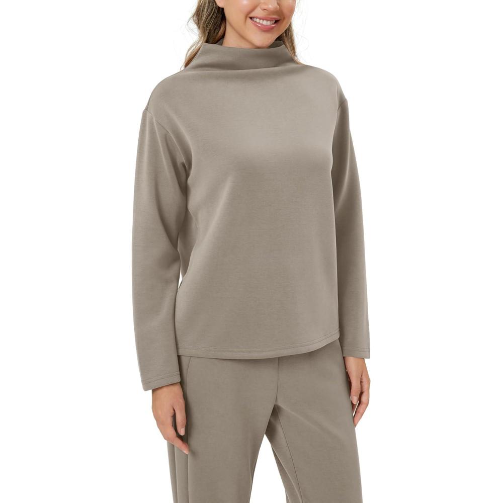 imageODODOS Womens Modal Soft Mock Neck Pullover Long Sleeve SweatShirts Relaxed Casual TopsKhaki