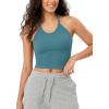imageODODOS Womens Crop Seamless RibKnit Camisole Strappy Racerback Cropped Tank TopsSky Blue