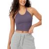 imageODODOS Womens Crop Seamless RibKnit Camisole Strappy Racerback Cropped Tank TopsViolet
