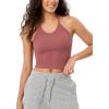 imageODODOS Womens Crop Seamless RibKnit Camisole Strappy Racerback Cropped Tank TopsWatermelon