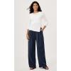 imageODODOS Womens Wide Leg Pants with Pockets Crinkle Comfy High Waist PullOn Lounge Casual PantsDark Blue