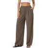 imageODODOS Womens Wide Leg Pants with Pockets Crinkle Comfy High Waist PullOn Lounge Casual PantsDark Brown
