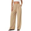 imageODODOS Womens Wide Leg Pants with Pockets Crinkle Comfy High Waist PullOn Lounge Casual PantsKhaki