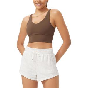 imageODODOS Cloud Feeling V Neck Padded Sports Bra for Women U Back Wirefree Yoga Bra Crop TopBrunette