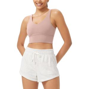 imageODODOS Cloud Feeling V Neck Padded Sports Bra for Women U Back Wirefree Yoga Bra Crop TopDusty Pink