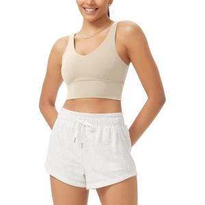 imageODODOS Cloud Feeling V Neck Padded Sports Bra for Women U Back Wirefree Yoga Bra Crop TopOat Milk