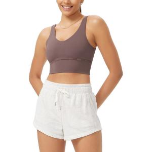 imageODODOS Cloud Feeling V Neck Padded Sports Bra for Women U Back Wirefree Yoga Bra Crop TopPurple Taupe