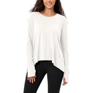 imageODODOS Long Sleeve Tee for Women with Thumb Hole Modal Soft Athletic Gym Workout Tops Yoga ShirtsWhitewashed