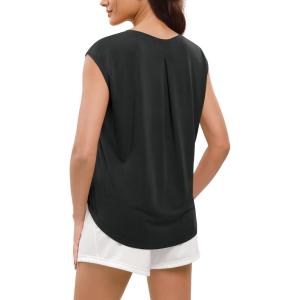 imageODODOS Modal Soft Sleeveless Shirts for Women Crew Neck Yoga Tee Summer Flowy Workout Tank TopsBlack