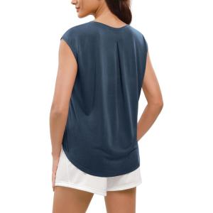 imageODODOS Modal Soft Sleeveless Shirts for Women Crew Neck Yoga Tee Summer Flowy Workout Tank TopsDark Blue