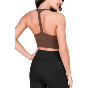 imageODODOS ODLEX Halter Sports Bra for Women Padded Wirefree Y Racerback Workout Yoga BraBrunette
