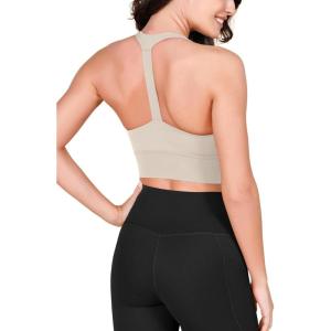 imageODODOS ODLEX Halter Sports Bra for Women Padded Wirefree Y Racerback Workout Yoga BraOat Milk