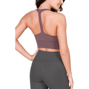 imageODODOS ODLEX Halter Sports Bra for Women Padded Wirefree Y Racerback Workout Yoga BraPurple Taupe