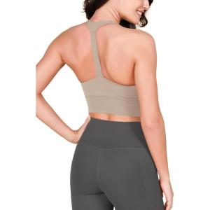 imageODODOS ODLEX Halter Sports Bra for Women Padded Wirefree Y Racerback Workout Yoga BraShaker Beige