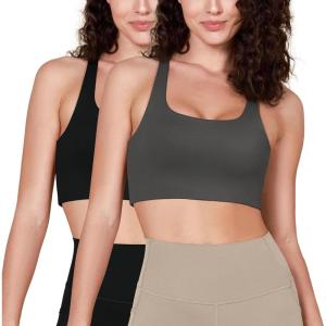 imageODODOS Racerback Sports Bra for Women Non Padded Double Layer Yoga Tank Workout Crop TopsBlackcharcoal