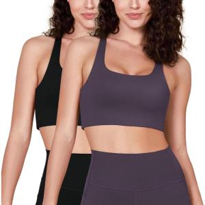 imageODODOS Racerback Sports Bra for Women Non Padded Double Layer Yoga Tank Workout Crop TopsBlackdark Purple