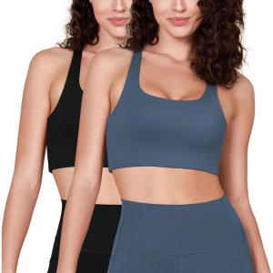 imageODODOS Racerback Sports Bra for Women Non Padded Double Layer Yoga Tank Workout Crop TopsBlackink Blue