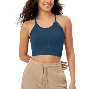 imageODODOS Womens Crop Seamless RibKnit Camisole Strappy Racerback Cropped Tank TopsBlue Ashes