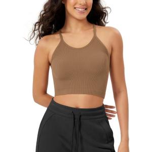 imageODODOS Womens Crop Seamless RibKnit Camisole Strappy Racerback Cropped Tank TopsErmine