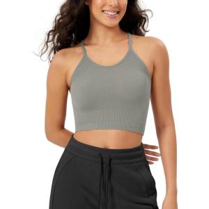 imageODODOS Womens Crop Seamless RibKnit Camisole Strappy Racerback Cropped Tank TopsGray