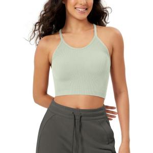 imageODODOS Womens Crop Seamless RibKnit Camisole Strappy Racerback Cropped Tank TopsLint
