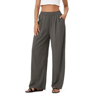 imageODODOS Womens Wide Leg Pants with Pockets Crinkle Comfy High Waist PullOn Lounge Casual PantsCharcoal
