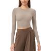 imageODODOS Lightweight Soft Long Sleeve Tee for Women Crew Neck Tops Slim Fit TShirtsLight Mocha