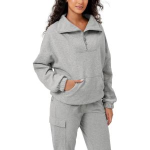 imageODODOS Cinchable Sweatshirts for Women Funnel Neck Half Zipper Hoodies Fleece Lined Oversized PulloverHeather Grey