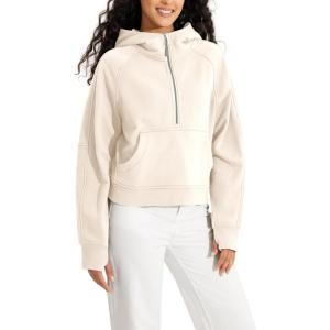 imageODODOS HalfZip Hoodies for Women Fleece Lined Cropped Sweatshirts Pullover Long Sleeve Sweater Thumb HoleCreamhalf Zip