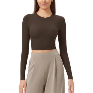 imageODODOS Lightweight Soft Long Sleeve Tee for Women Crew Neck Tops Slim Fit TShirtsDark Brown