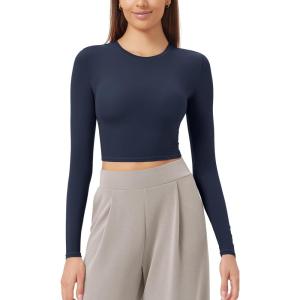 imageODODOS Lightweight Soft Long Sleeve Tee for Women Crew Neck Tops Slim Fit TShirtsNavy