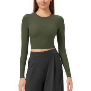 imageODODOS Lightweight Soft Long Sleeve Tee for Women Crew Neck Tops Slim Fit TShirtsOlive Green