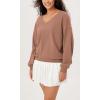 imageODODOS Womens Purevibe Cotton Double V Pullover Long Sleeve Shirts Fall Outfits Oversized TopsLight Brown