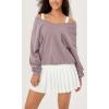 imageODODOS Womens Purevibe Cotton Double V Pullover Long Sleeve Shirts Fall Outfits Oversized TopsPurple Taupe