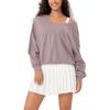 imageODODOS Womens Purevibe Cotton Double V Pullover Long Sleeve Shirts Fall Outfits Oversized TopsPurple Taupe