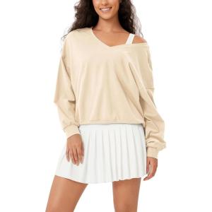 imageODODOS Womens Purevibe Cotton Double V Pullover Long Sleeve Shirts Fall Outfits Oversized TopsBeige