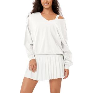 imageODODOS Womens Purevibe Cotton Double V Pullover Long Sleeve Shirts Fall Outfits Oversized TopsWhite