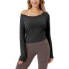 imageODODOS Womens PeachSoft All Day Long Sleeve Cropped TShirts Wide Scoop Neck Tee Casual TopsBlack