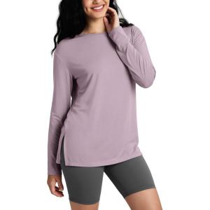 imageODODOS Womens PeachSoft Boat Neck Long Sleeve Shirts Side Slit Relaxed Fit Casual Yoga TopsLavender