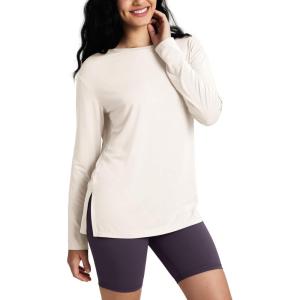 imageODODOS Womens PeachSoft Boat Neck Long Sleeve Shirts Side Slit Relaxed Fit Casual Yoga TopsWhite
