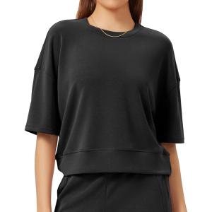 imageODODOS Modal Soft Short Sleeve TShirts for Women Oversized Crew Neck Tee Relaxed Pullover TopsBlack