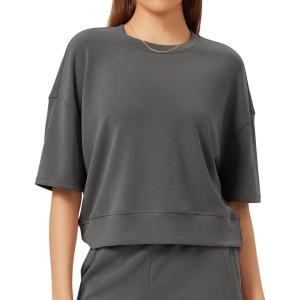 imageODODOS Modal Soft Short Sleeve TShirts for Women Oversized Crew Neck Tee Relaxed Pullover TopsCharcoal