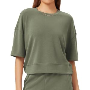 imageODODOS Modal Soft Short Sleeve TShirts for Women Oversized Crew Neck Tee Relaxed Pullover TopsDark Sage